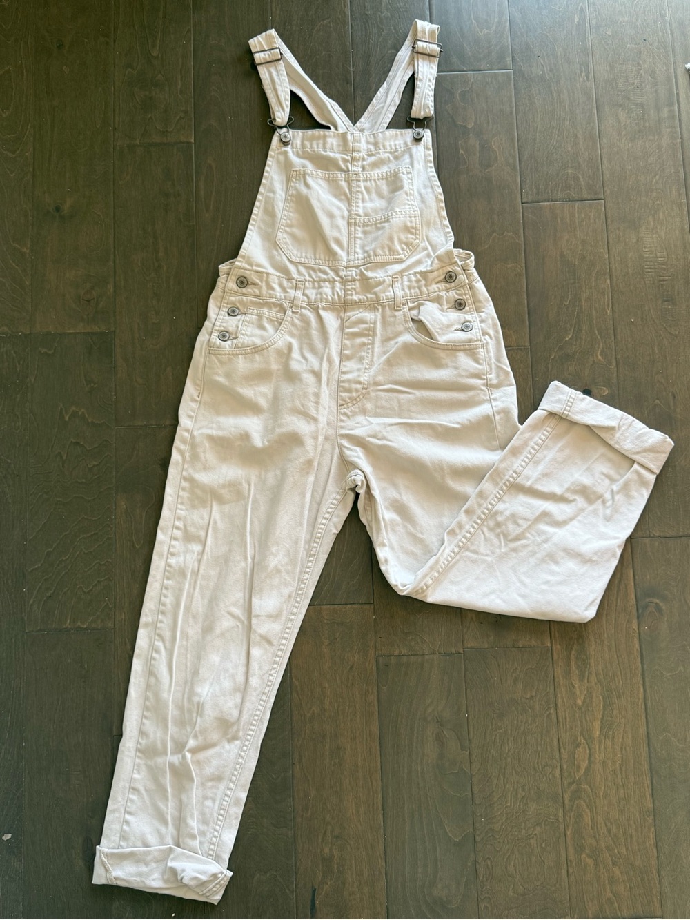 We The Free Women's Light Cream Denim Overalls - Casual Relaxed Fit